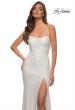 Picture of: Lace Up Back Sequin Gown with Flare Skirt in White, Style 29741, Detail Picture 6