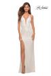 Picture of: Sequin Gown with Deep V Neckline and Lace Up Back in White, Detail Picture 7