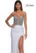 Picture of: Ruched Jersey Prom Dress with Rhinestone Top and Deep V in White, Style: 32729, Detail Picture 7