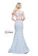 Picture of: Denim Polka Dot Two Piece Prom Dress with Lace Top in White Blue, Style: 26206, Back Picture