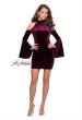 Picture of: Short Velvet Bell Sleeve Dress with Cold Shoulders in Wine, Style: 26628, Detail Picture 2