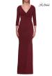 Picture of: V-Neck Ruched Gown with Three-Quarter Sleeves in Wine, Style: 33214, Detail Picture 7