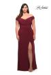 Picture of: Matte Jersey Long Plus Dress with Ruching and Slit in Wine, Style: 29663, Main Picture