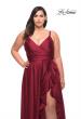 Picture of: Ruffle Slit Satin Long Plus Size Dress with V Neck in Wine, Style: 29740, Detail Picture 10