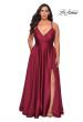 Picture of: Satin A-line Plus Dress with Lace Up Back and Pockets and Wine, Style: 29033, Back Picture