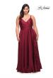 Picture of: Ruffle Slit Satin Long Plus Size Dress with V Neck in Wine, Style: 29740, Detail Picture 5