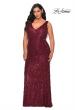Picture of: Sequin Fringe Plus Size Prom Gown with V-Neck in Wine, Style: 28946, Detail Picture 6