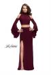 Picture of: Long Two Piece Dress with Cold Shoulders and Bell Sleeves in Wine, Style: 25353, Main Picture