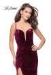 Picture of: Crushed Velvet Form Fitting Gown with Leg Slit and Open Back in Wine, Style: 25659, Main Picture