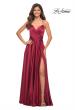 Picture of: Satin Jewel Tone Gown with Criss-Cross Ruched Top in Wine, Main Picture