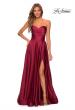 Picture of: Strapless Satin Gown with Pleated Bodice and Slit in Wine, Style: 28608, Detail Picture 8