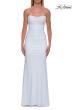Picture of: Ruched Jersey Evening Gown with Draped Neckline and Sheer Corset Back in Wine, Style: 33415, Detail Picture 8