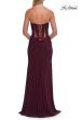 Picture of: Strapless Rhinestone Gown with Sheer Cutouts, Lace-Up Back, and High Slit in Wine, Style: 33327, Detail Picture 10