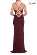 Picture of: Rhinestone Lace Jersey Gown with Ruched Back and Crisscross Straps in Wine, Style: 33504, Detail Picture 10