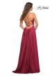 Picture of: Satin Jewel Tone Gown with Criss-Cross Ruched Top in Wine, Back Picture