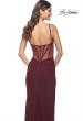 Picture of: Net Jersey Ruched Fitted Dress with Illusion and Boning on Back in Wine, Style: 32160, Back Picture