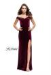 Picture of: Long Off the Shoulder Velvet Gown with Open Back in Wine, Style: 25400, Detail Picture 1