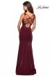 Picture of: Jersey Prom Dress with Strappy Back and Lace Accents in Wine, Style: 27474, Back Picture