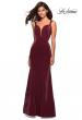 Picture of: Jersey Prom Dress with Strappy Back and Lace Accents in Wine, Style: 27474, Detail Picture 2