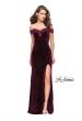 Picture of: Long Velvet Off the Shoulder Gown with Lace Detail in Wine, Style: 25591, Detail Picture 3