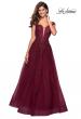 Picture of: Floor Length Cap Sleeve Prom Gown with Lace Detail in Wine, Style: 27503, Detail Picture 3