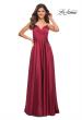 Picture of: Satin Jewel Tone Gown with Criss-Cross Ruched Top in Wine, Detail Picture 4