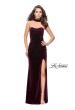 Picture of: Long Strapless Velvet Prom Gown with Cascading Beads in Wine, Style: 26239, Detail Picture 5