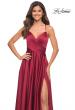 Picture of: Satin Jewel Tone Gown with Criss-Cross Ruched Top in Wine, Detail Picture 5