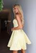 Picture of: Strapless Jacquard Lace-Up Mini Dress in Yellow, Style 34147, Detail Picture 8