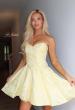 Picture of: Strapless Jacquard Lace-Up Mini Dress in Yellow, Style 34147, Detail Picture 9