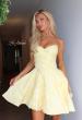 Picture of: Strapless Jacquard Lace-Up Mini Dress in Yellow, Style 34147, Detail Picture 7