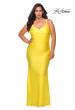 Picture of: Long Ruched Plus Size Jersey Prom Dress in Yellow, Style: 29005, Detail Picture 3