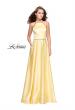 Picture of: Long High Neck Satin Gown with Beaded Strappy Back in Yellow, Style: 26269, Main Picture