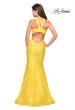 Picture of: Stretch Lace Mermaid Prom Dress with Cut Out Back in Yellow, Style: 27484, Back Picture