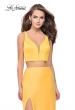 Picture of: Satin Two Piece Prom Dress with Leg Slit and Racer Back in Yellow, Style: 25599, Detail Picture 1