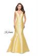Picture of: Low Scoop Mermaid Prom Dress with Tiered Detail in Yellow, Style: 26046, Detail Picture 2