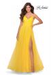 Picture of: Long Tulle A-line Prom Gown with Side Slit and Pockets in Yellow, Style: 28561, Detail Picture 2