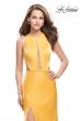 Picture of: Satin Prom Gown with High Neck and Side Cut Outs in Yellow, Style: 26005, Detail Picture 3