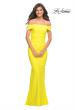 Picture of: Long Off the Shoulder Ruched Neon Jersey Dress in Yellow, Style: 30421, Detail Picture 3