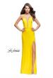 Picture of: Form Fitting Jersey Prom Dress with Side Leg Slit in Yellow, Style: 25725, Detail Picture 2