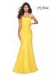 Picture of: Stretch Lace Mermaid Prom Dress with Cut Out Back in Yellow, Style: 27484, Detail Picture 4