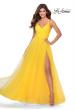 Picture of: Long Tulle A-line Prom Gown with Side Slit and Pockets in Yellow, Style: 28561, Detail Picture 6