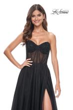 Picture of: A-Line Tulle Prom Dress with Rhinestone Fishnet Bodice in Black, Style: 32216, Main Picture