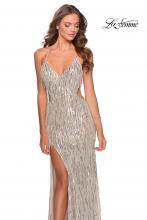 Picture of: Long Fringe Sequin Prom Dress with Cut Outs in Light Silver, Style: 28609, Main Picture