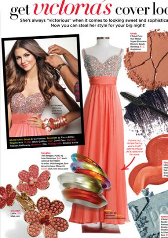 Get Victoria Justice's Look in La Femme 16802 from Seventeen Magazine Prom 2010 Edition