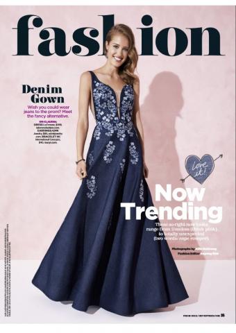 La Femme Denim Prom Dress Style 26265 with Flowers as Seen in Seventeen