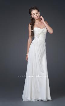 Picture of: Floral Embellished Silk Chiffon Gown with Ruching in White, Style: 15648, Main Picture