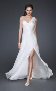 Picture of: One Shoulder Silk Chiffon Gown with Flower Accents in White, Style: 16770, Main Picture