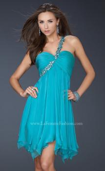 Picture of: One Shoulder Short Dress with Pleated Top and Open Back in Aqua, Style: 16903, Main Picture