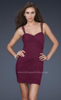 Picture of: Gathered Net Short Dress with Beaded Straps in Red, Style: 16966, Main Picture
